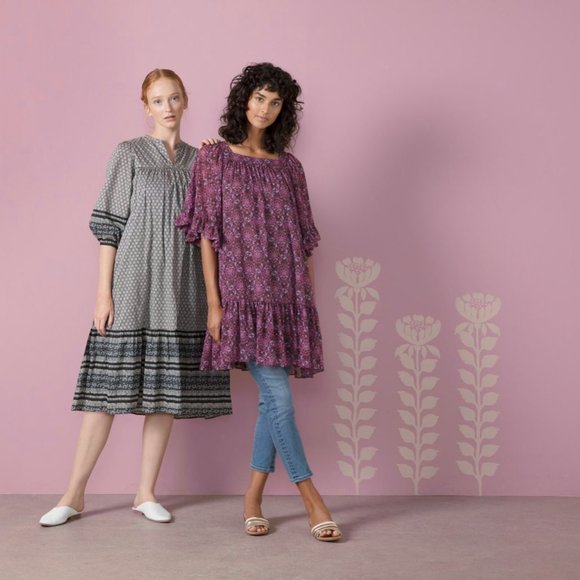 ANNA SUI For UNIQLO Blk/Ivory Chiffon Half Sleeve Boho Dress - M - Picture 7 of 7